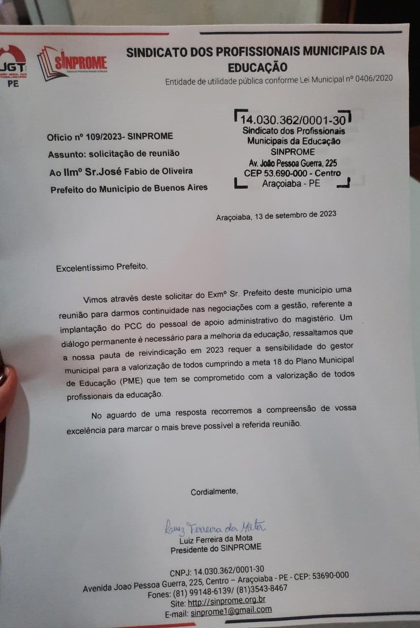 SINPROME entrega ofício em Buenos Aires